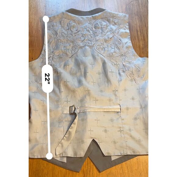 Monarchy Embroidered Silver Grey Vest Back Closure Front Pockets Size S - Picture 4 of 16